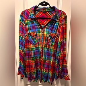 Size 2X - Torrid Rainbow Plaid Shirt